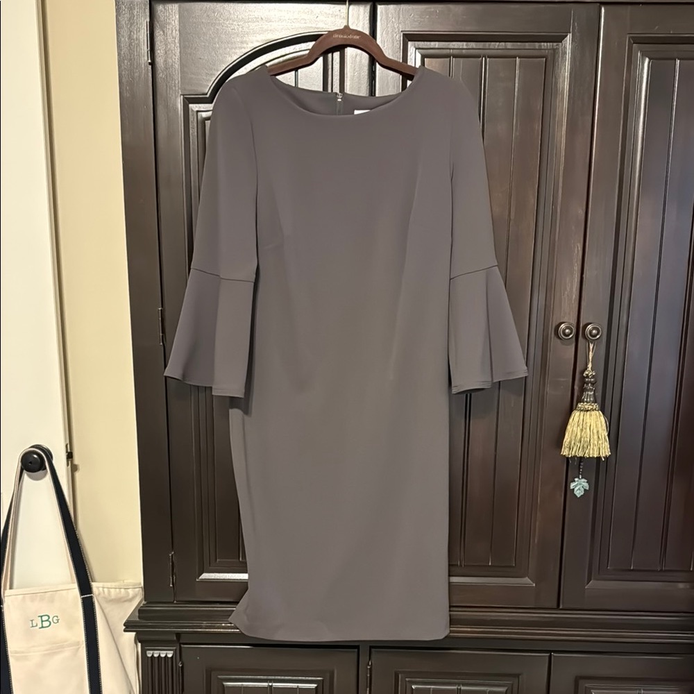 Elegant Gray Bell Sleeve Dress by Calvin Klein